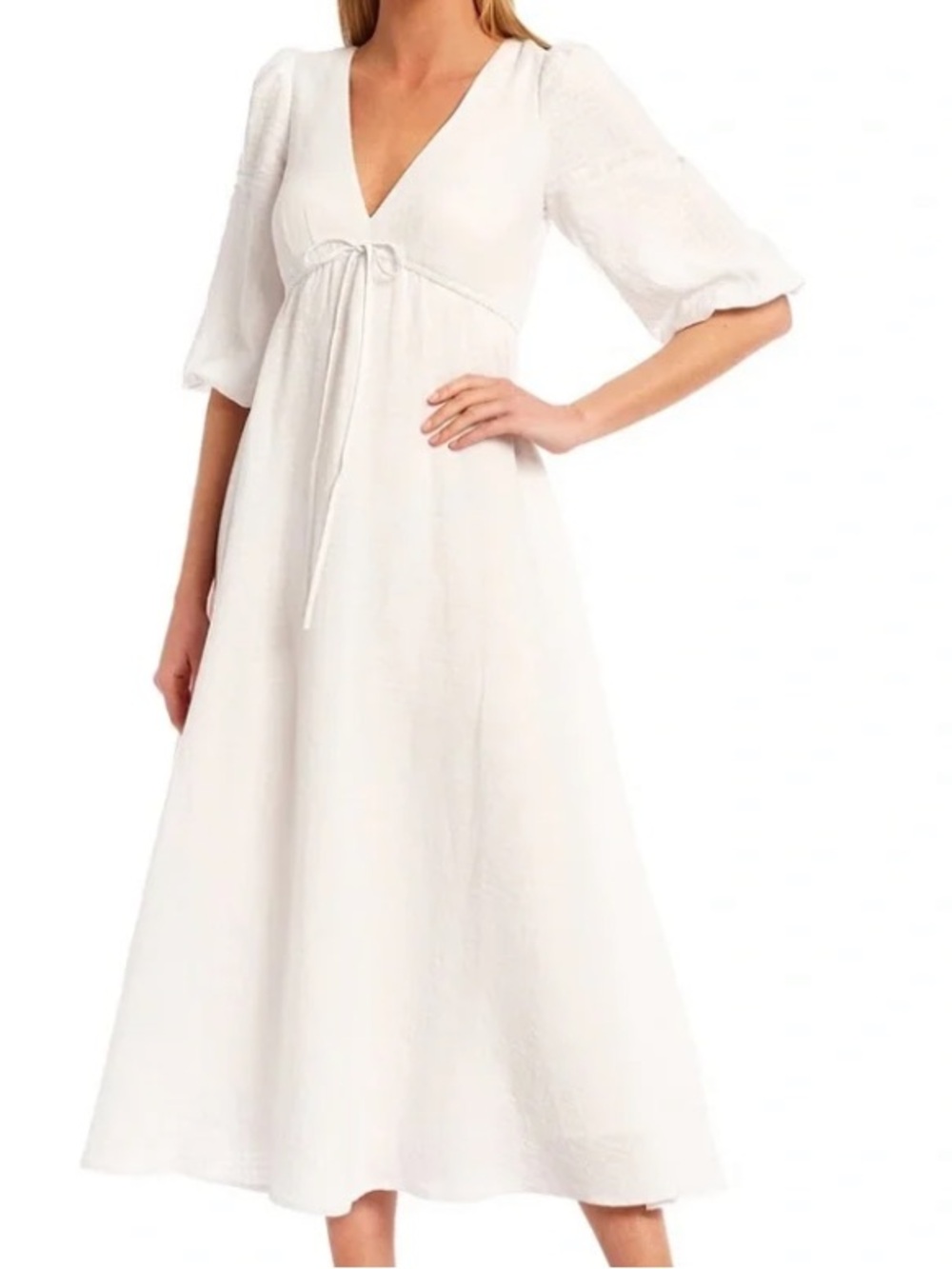 NWT Antonio Melani Soleil Empire Waist Cottage Linen Cotton Maxi White Dress 10